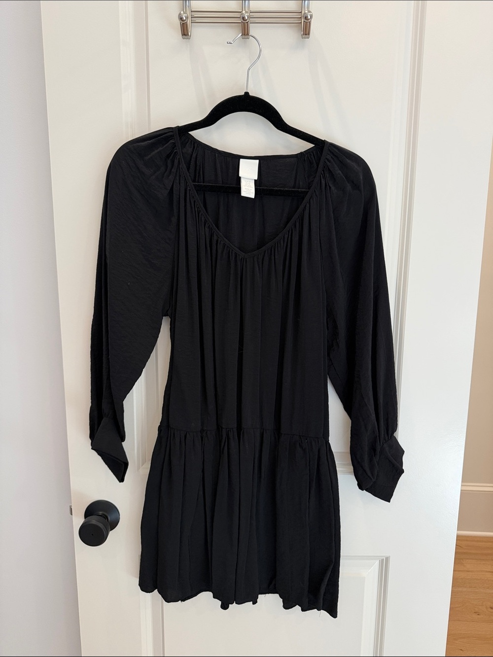 H&M Black Long Sleeve Drop Waist Mini Dress